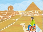 風景イラスト、景色イラスト／エジプト　ピラミッドとラクダイラスト