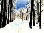 風景イラスト、景色イラスト／北海道・旭川の外国樹種見本林の雪景色イラスト