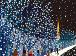 風景イラスト、景色イラスト,夜景イラスト,クリスマスイラスト,ドラマのある風景　東京のクリスマス