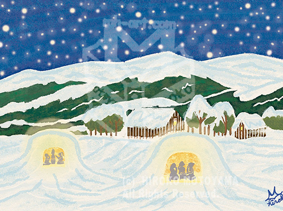 オリジナル作品　日本の冬　雪景色とかまくら　風景,景色,かまくら,雪,雪景色,カレンダー,四季,日本の風景