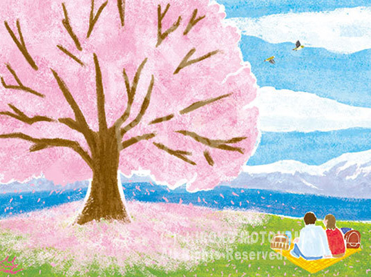 オリジナル作品　日本の春　桜と花見　風景,景色,桜,花見,春,カレンダー,四季,日本の風景,雲