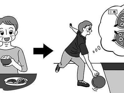 ベースボールマガジン社発刊「BOWLING マガジン」2024年10月号　コラム挿絵　　挿絵,モノクロ,女性,高齢者,健康,スポーツ