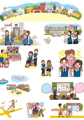 子供イラスト,中学生向けイラスト,学習イラスト,バリアフリーイラスト,交通エコロジー・モビリティ財団　冊子「交通バリアフリーから共生社会を考えよう」イラスト