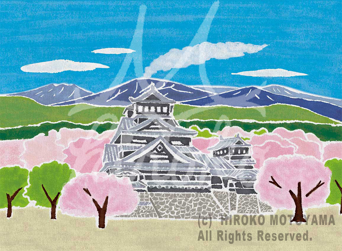 熊本県の花畑牧場で開催された、地域活性の為のスタンプラリーのスタンプイラストの原画。優しく温かい本山浩子のイラスト