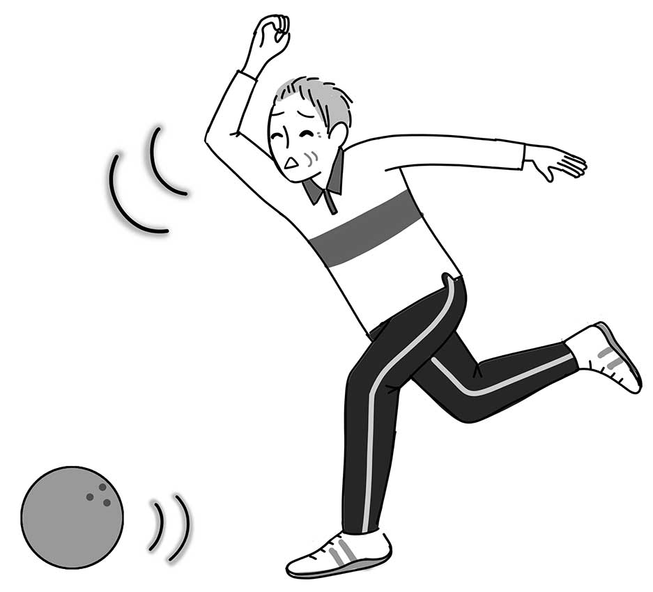 ボウリングマガジン1月号コラム挿絵。男性がボウリングの球を投げているイメージイラスト